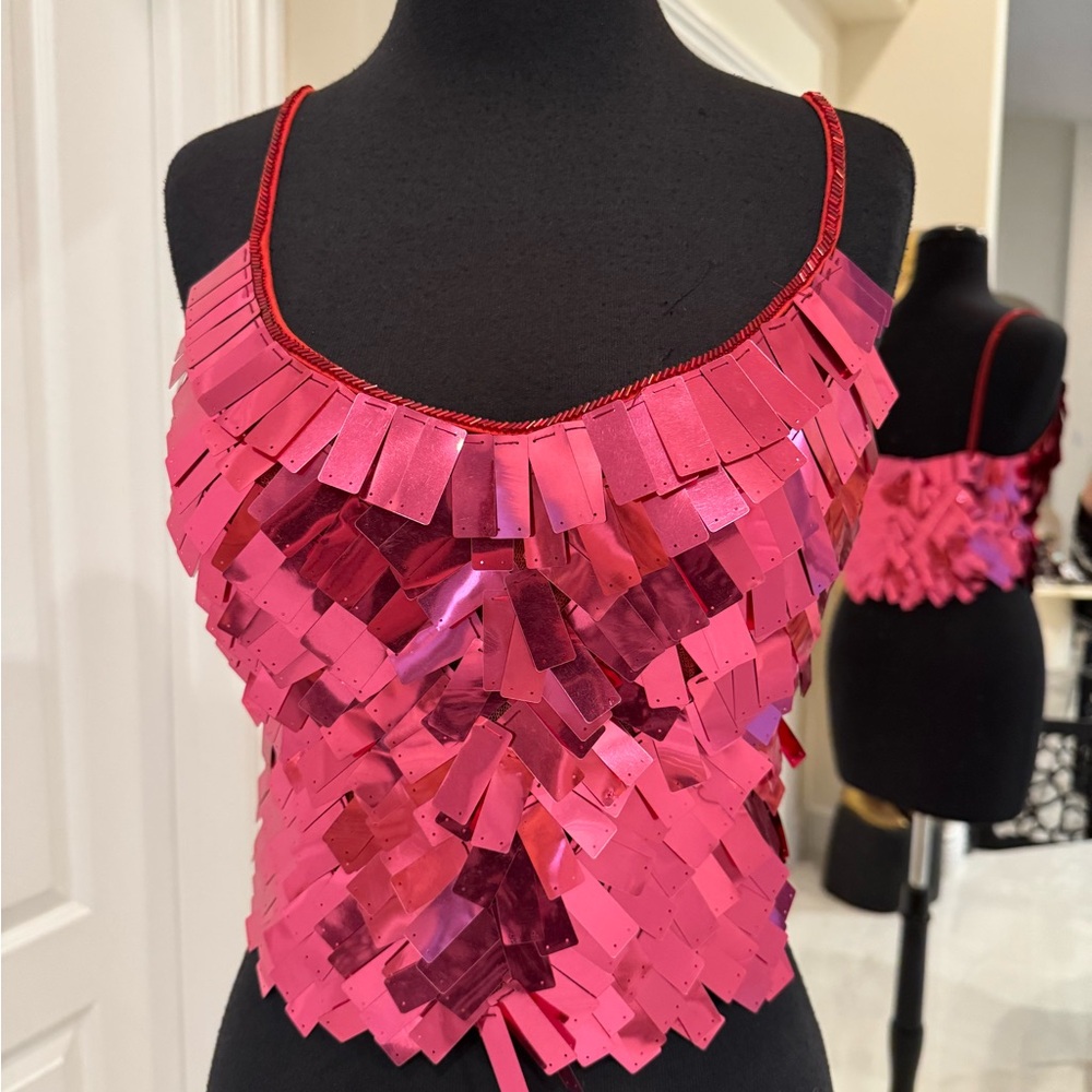 Hot Pink Sequin hand beaded Women's‎ Top